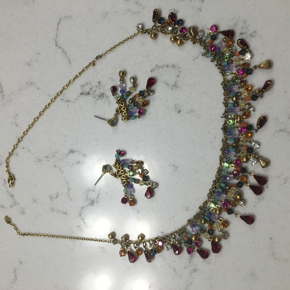 Cache Rainbow Sparkly Necklace W/Matching Earrings - image 1